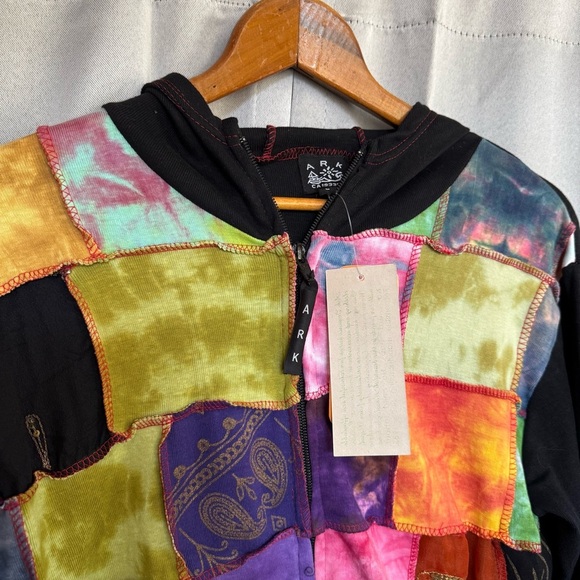 Colorful Patchwork Hoodie Boho Wearable Art Langenlook Artist Cotton Bright NWT - Picture 3 of 6